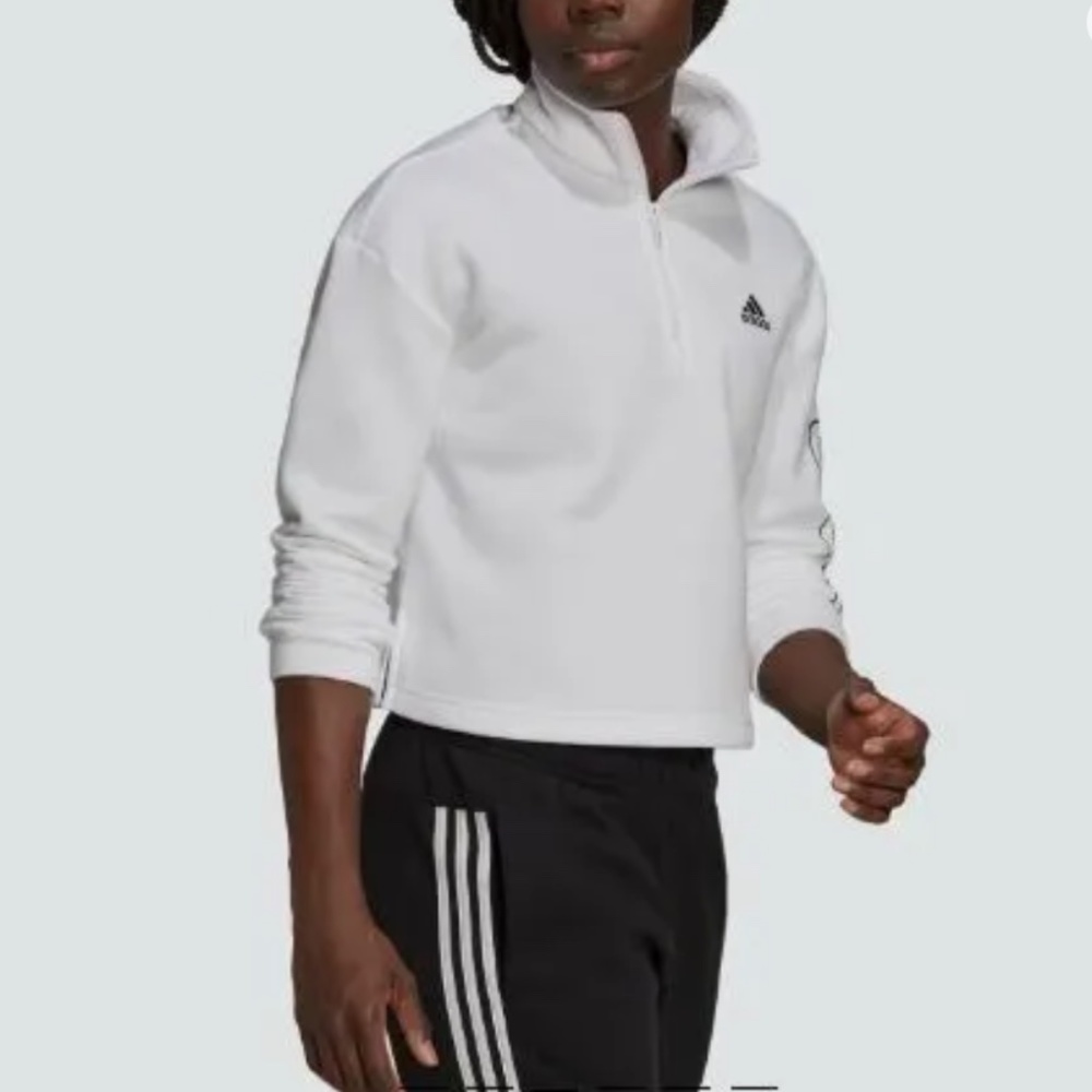 ADIDAS PRIMEGREEN ESSENTIALS COMFORT FLEECE LOOSE CROPPED LOGO SWEATSHIRT